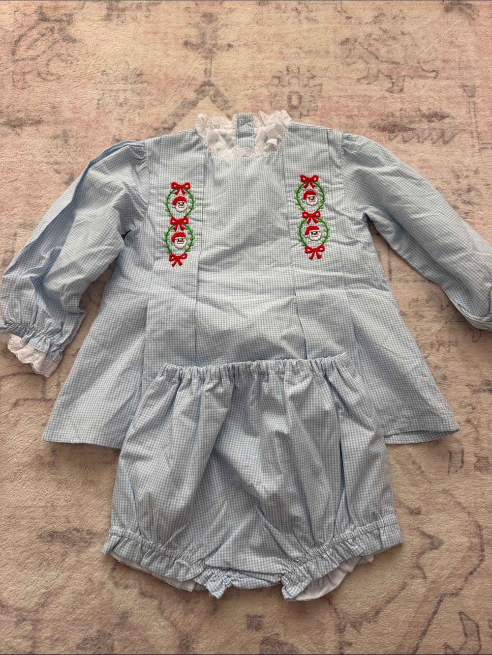 Light Blue Girls' Smocked Holiday Two-Piece Costume Set